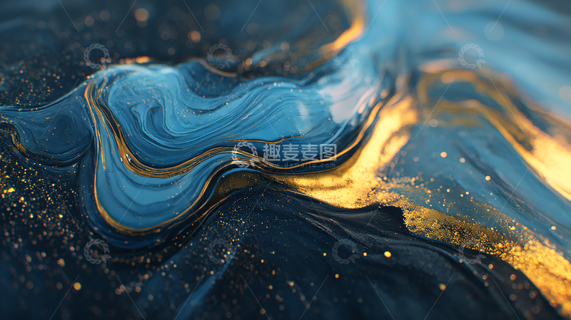 高清大图下载【趣麦麦图】流动的梦境：金色光影中的蓝色奇迹