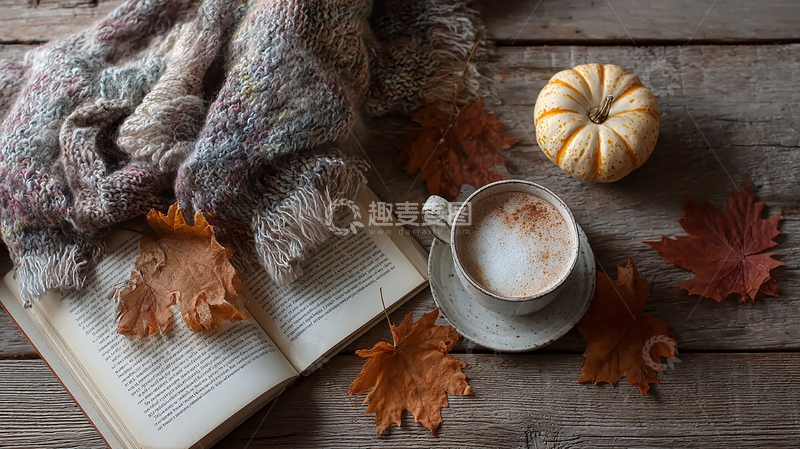 高清大图下载【趣麦麦图】秋夜咖啡与南瓜的诗意