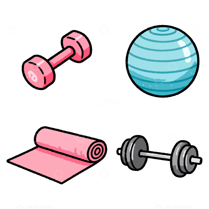 源文件下载【趣麦麦图】健身用品卡通矢量插画
