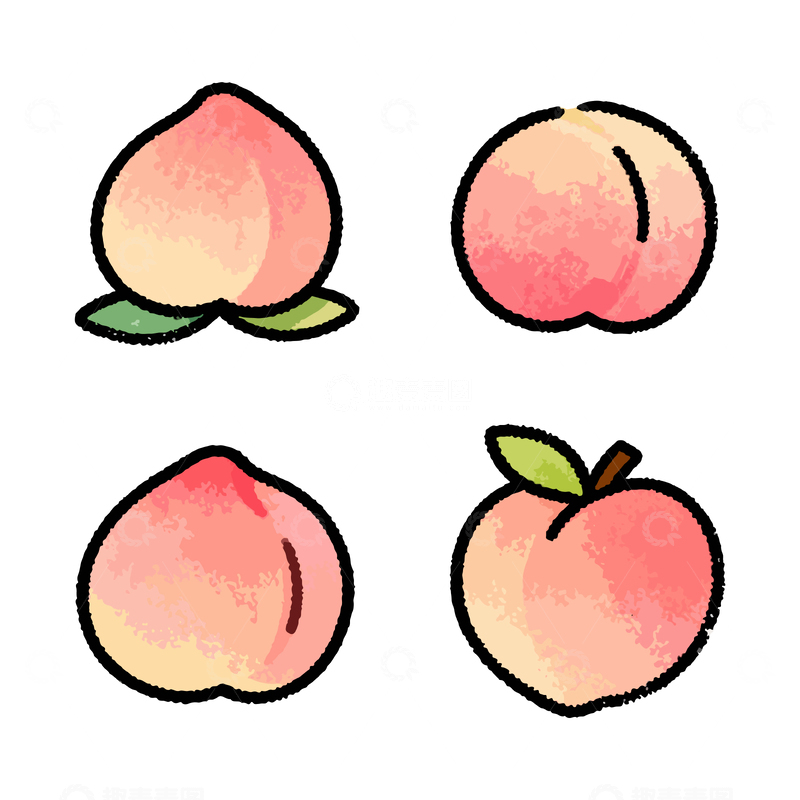 源文件下载【趣麦麦图】可爱水彩桃子插画设计素材
