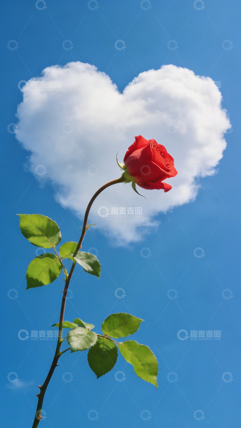 高清大图下载【趣麦麦图】红玫瑰心形云朵4