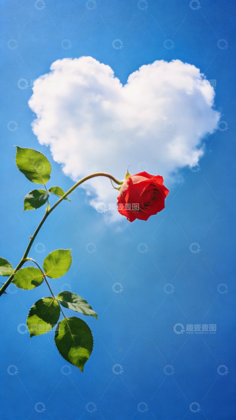 高清大图下载【趣麦麦图】红玫瑰心形云朵2