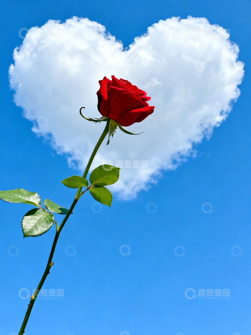 高清大图下载【趣麦麦图】红玫瑰心形云朵3