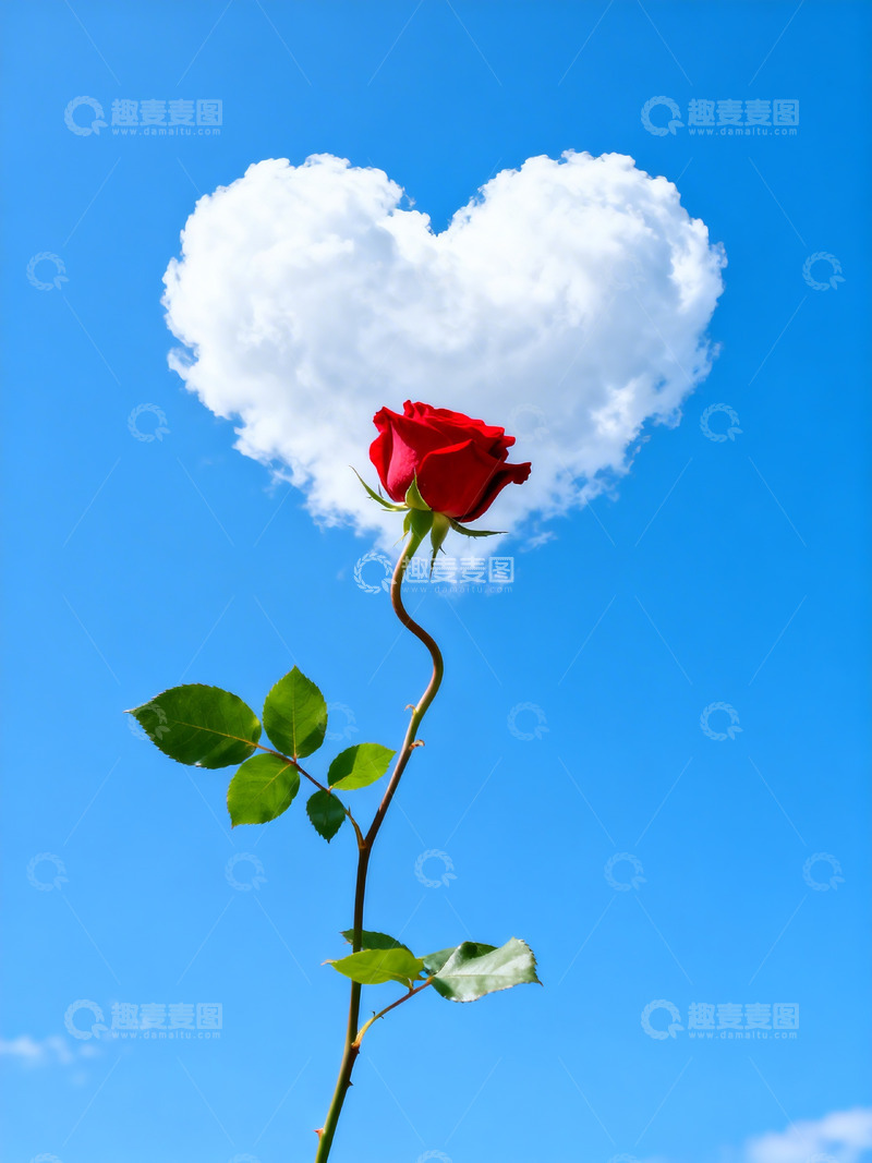 高清大图下载【趣麦麦图】红玫瑰心形云朵5