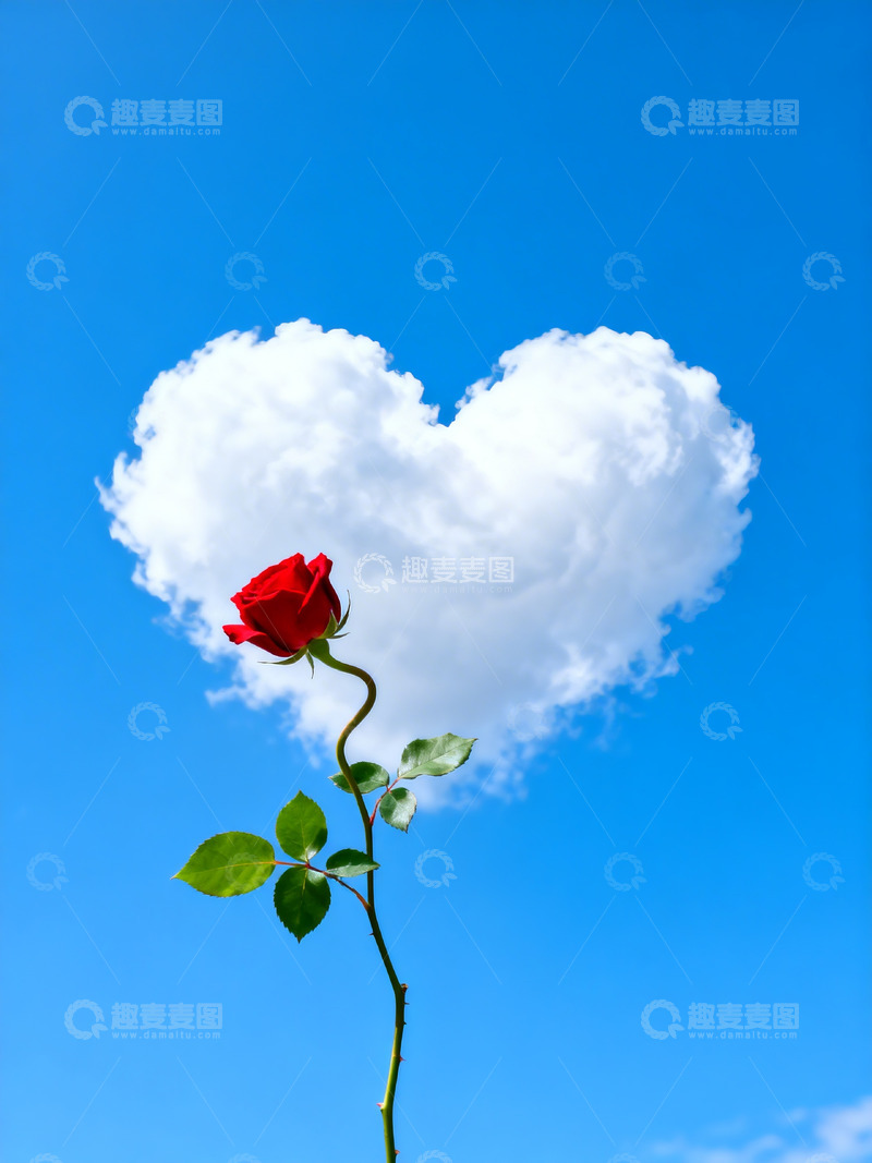 高清大图下载【趣麦麦图】红玫瑰心形云朵6