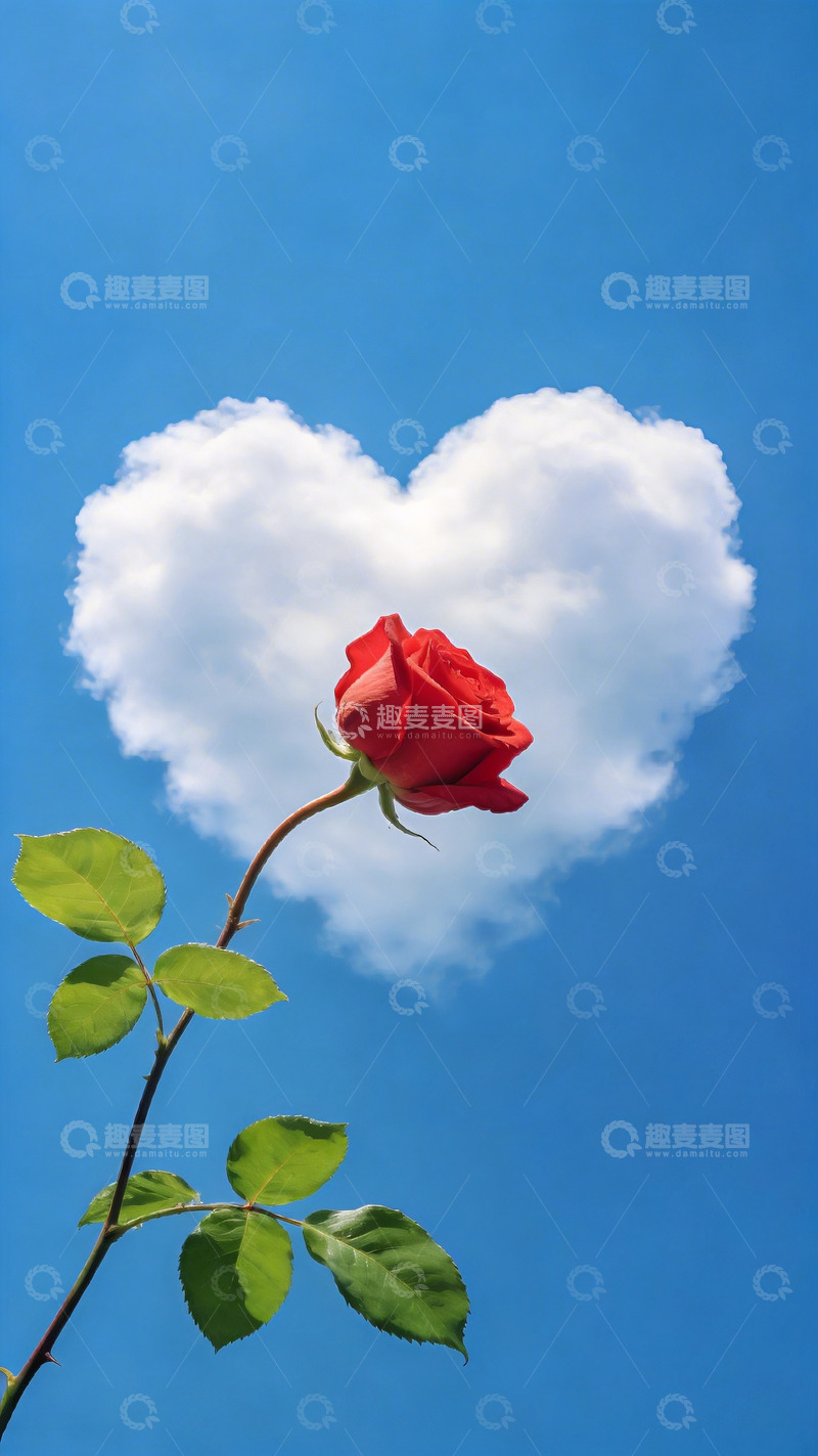 高清大图下载【趣麦麦图】红玫瑰心形云朵