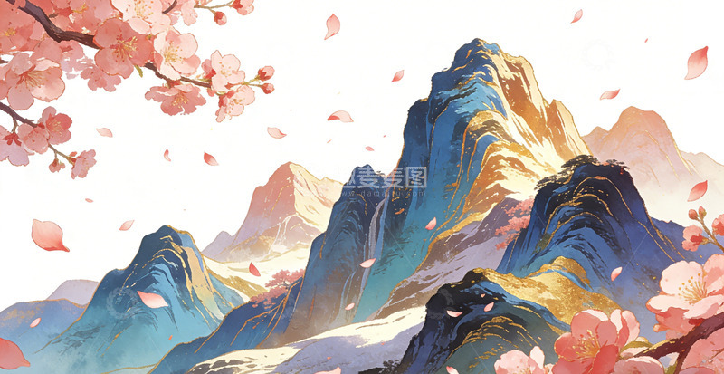 高清大图下载【趣麦麦图】水墨山水画风格山景插画装饰画