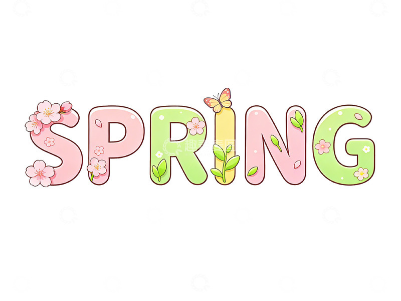 高清大图下载【趣麦麦图】卡通春天花卉英文艺术字设计