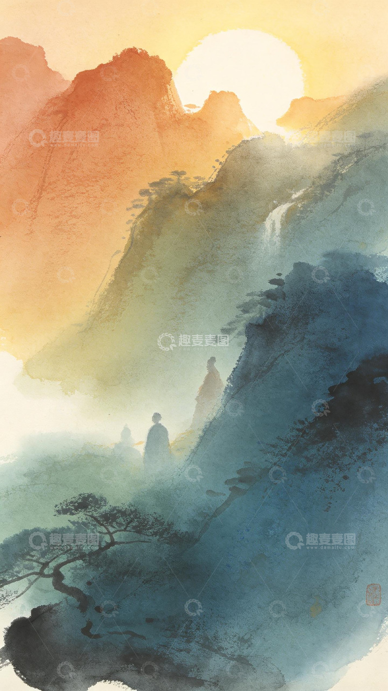 高清大图下载【趣麦麦图】水墨山水意境人物风景画