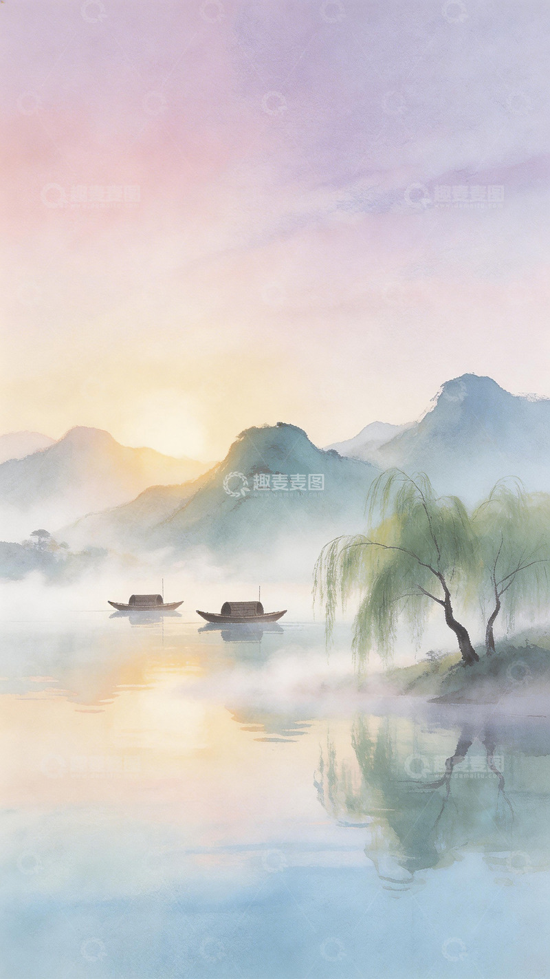 高清大图下载【趣麦麦图】水墨山水淡雅意境图