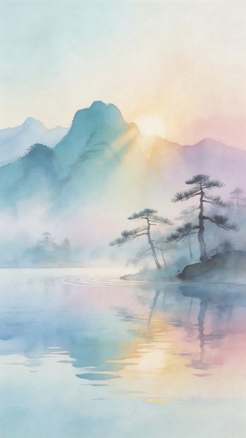 水墨山水风景画平面素材