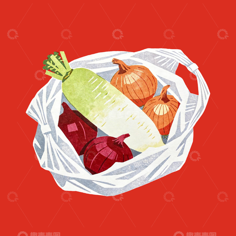 源文件下载【趣麦麦图】丝网印刷塑料袋里的萝卜洋葱5