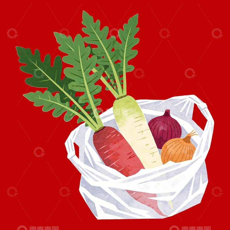 源文件下载【趣麦麦图】丝网印刷塑料袋里的萝卜洋葱3