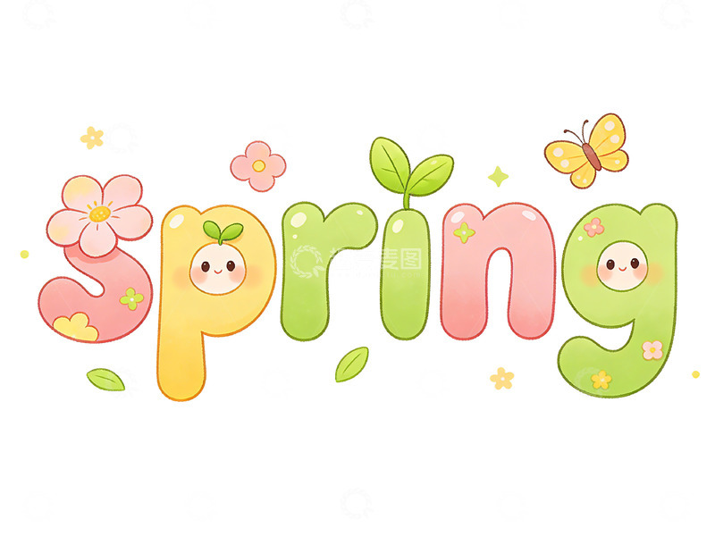高清大图下载【趣麦麦图】卡通风格春季花卉蝴蝶图案设计