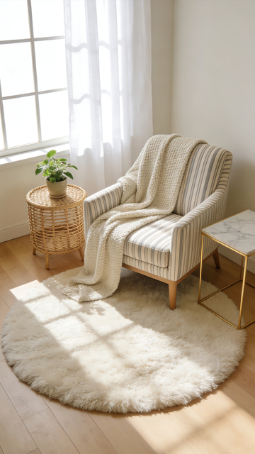 简约风室内家居沙发藤编凳场景