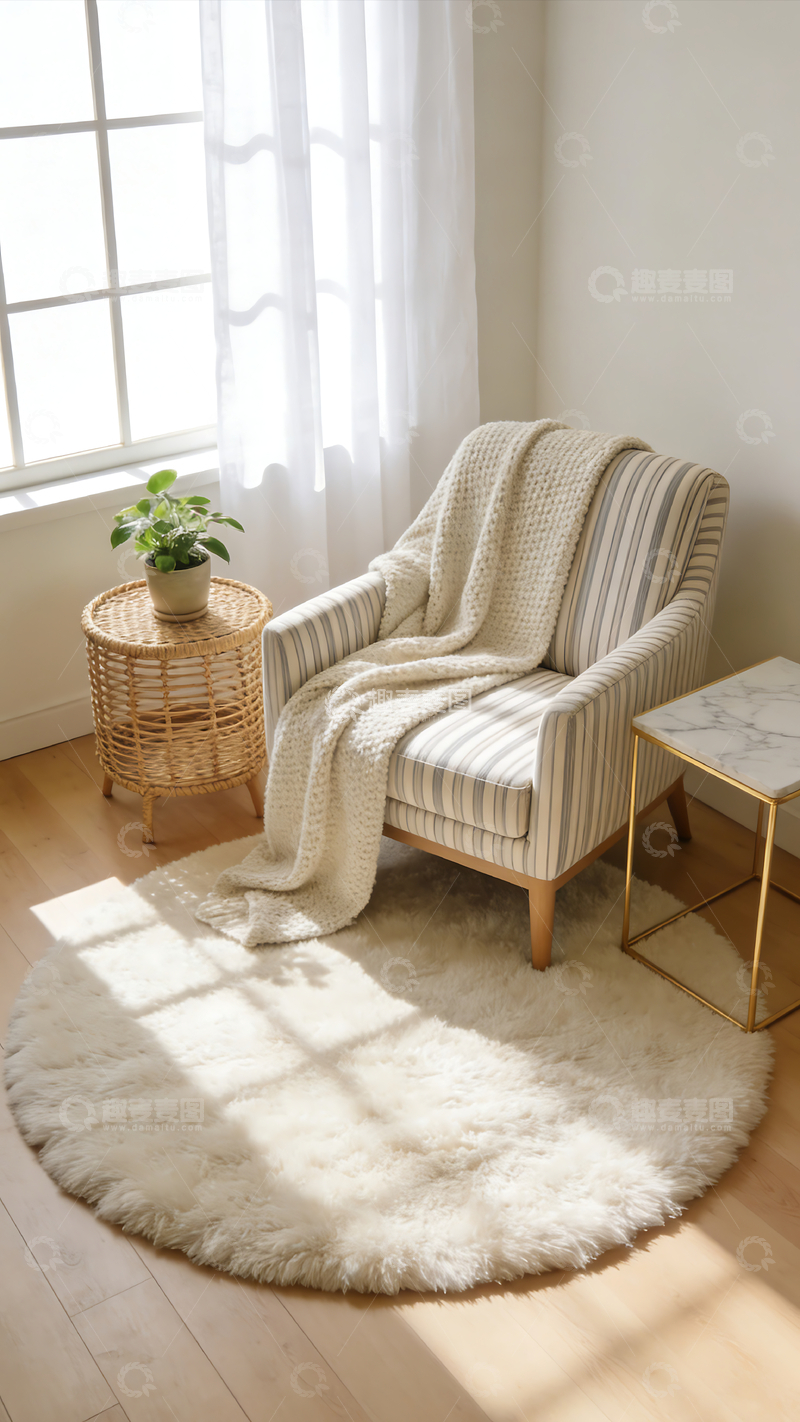 高清大图下载【趣麦麦图】简约风室内家居沙发藤编凳场景