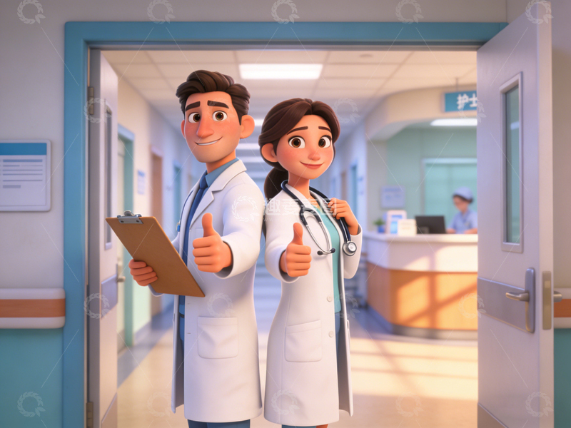 高清大图下载【趣麦麦图】医院走廊医生动画形象
