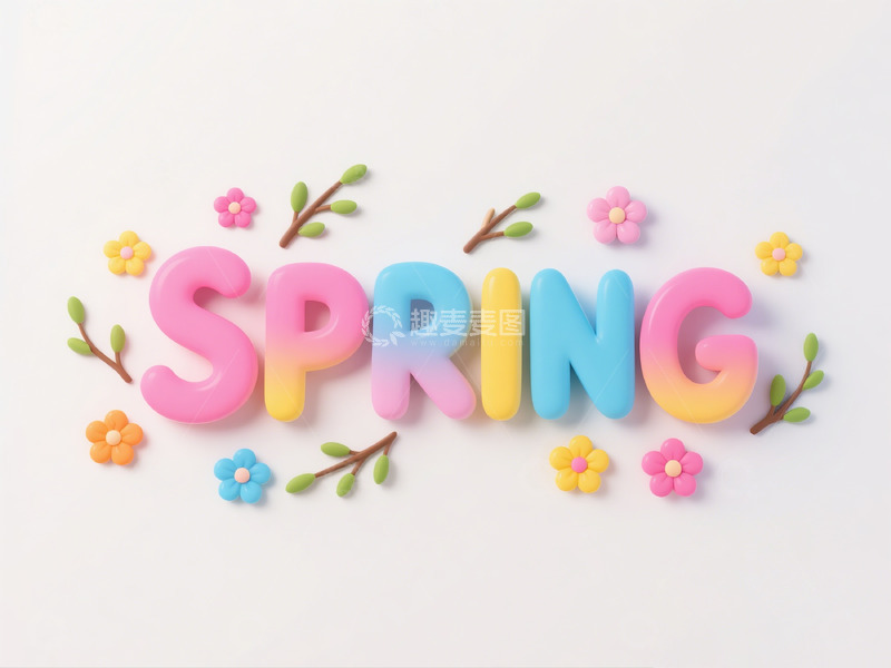 高清大图下载【趣麦麦图】彩色春天花卉艺术字设计