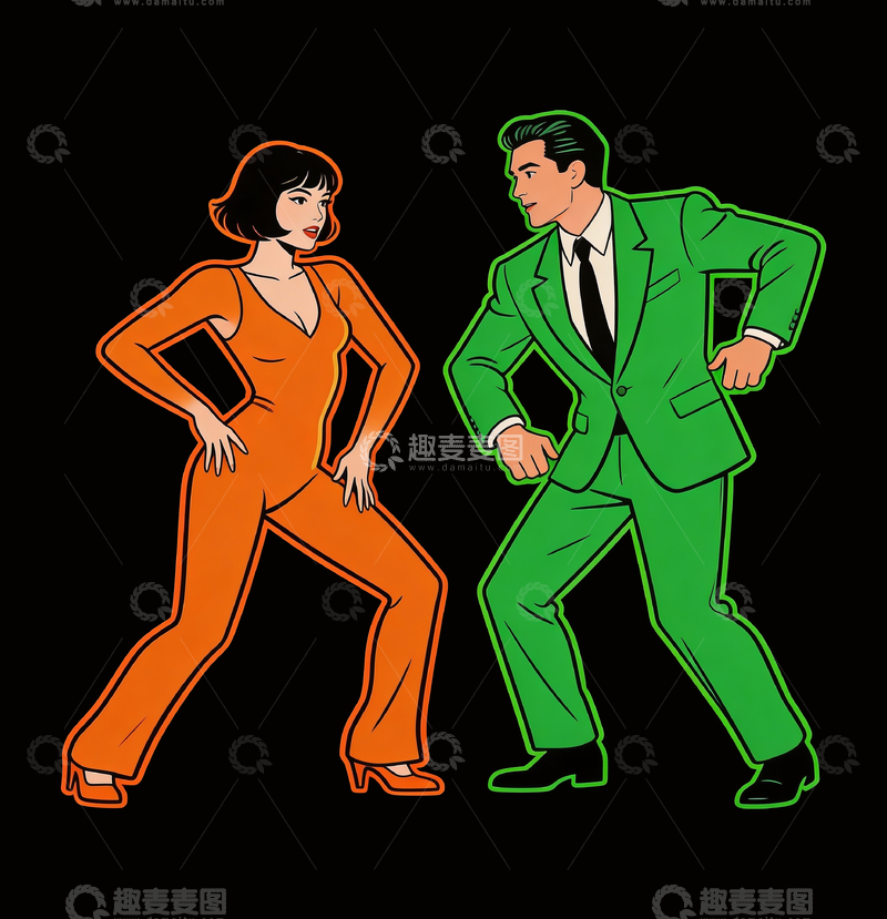 源文件下载【趣麦麦图】霓虹波普人物跳舞插画1
