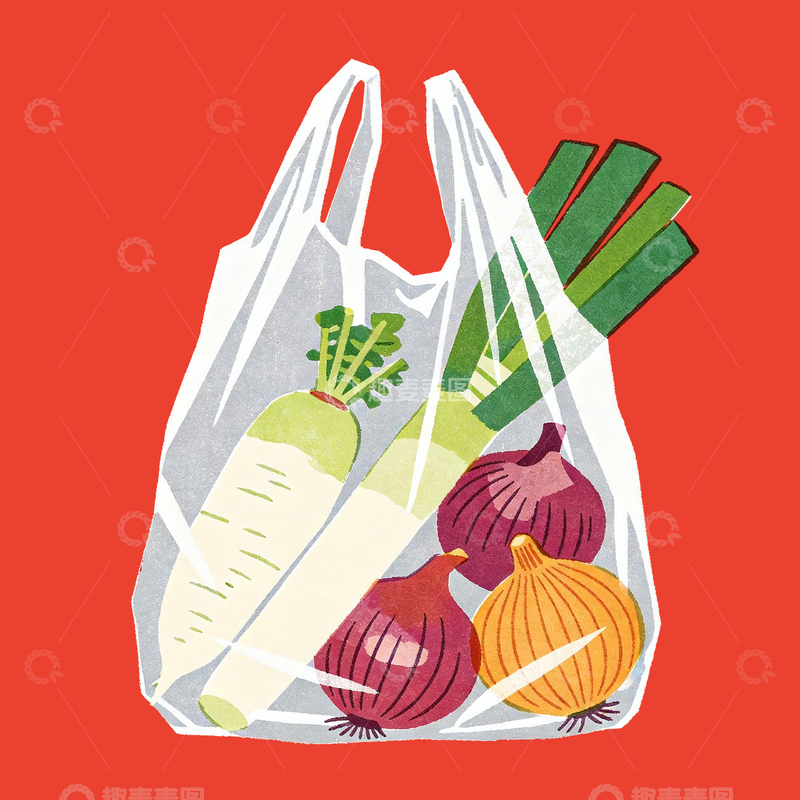 源文件下载【趣麦麦图】丝网印刷塑料袋里的萝卜洋葱6