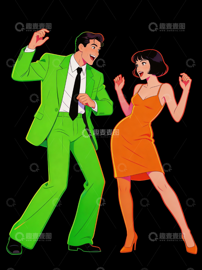源文件下载【趣麦麦图】霓虹波普人物跳舞插画2