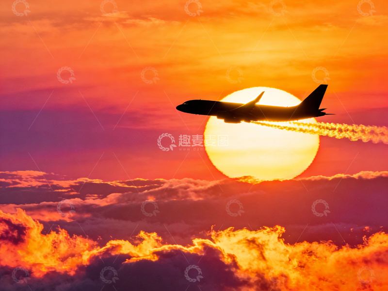 高清大图下载【趣麦麦图】飞机落日美景摄影