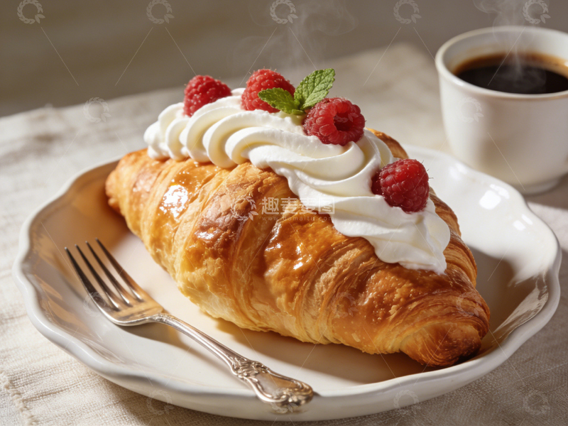 高清大图下载【趣麦麦图】早餐羊角面包奶油咖啡