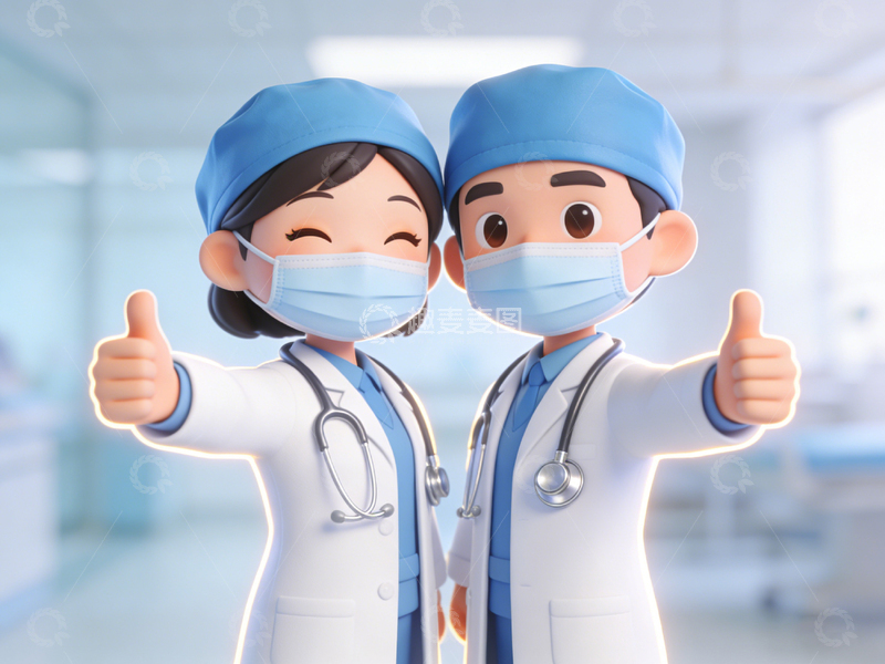高清大图下载【趣麦麦图】卡通医生医院点赞场景