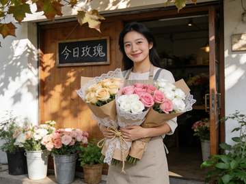 花店女孩鲜花束写真