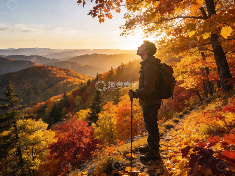 高清大图下载【趣麦麦图】秋日登山赏红叶