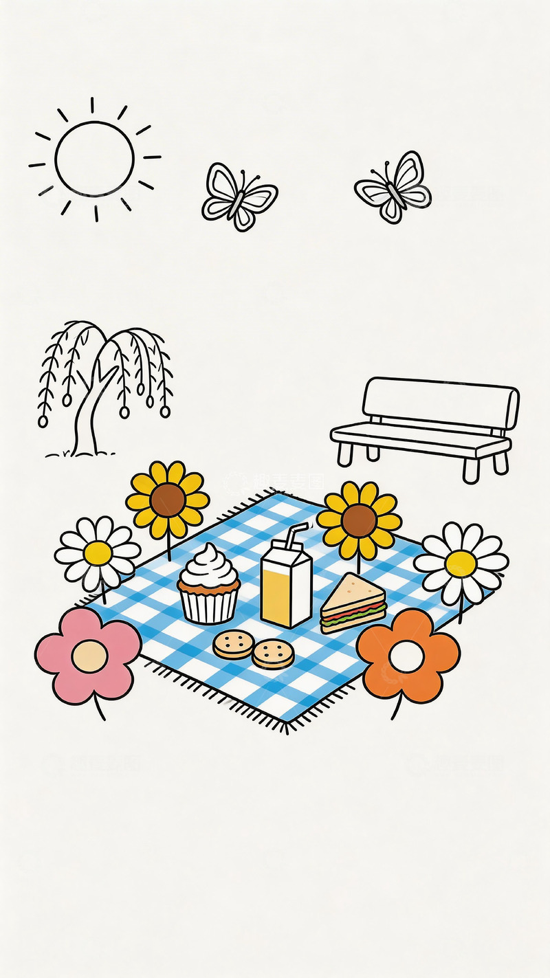 高清大图下载【趣麦麦图】野餐场景卡通插画