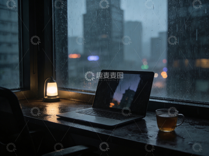 高清大图下载【趣麦麦图】雨夜窗前笔记本与茶杯