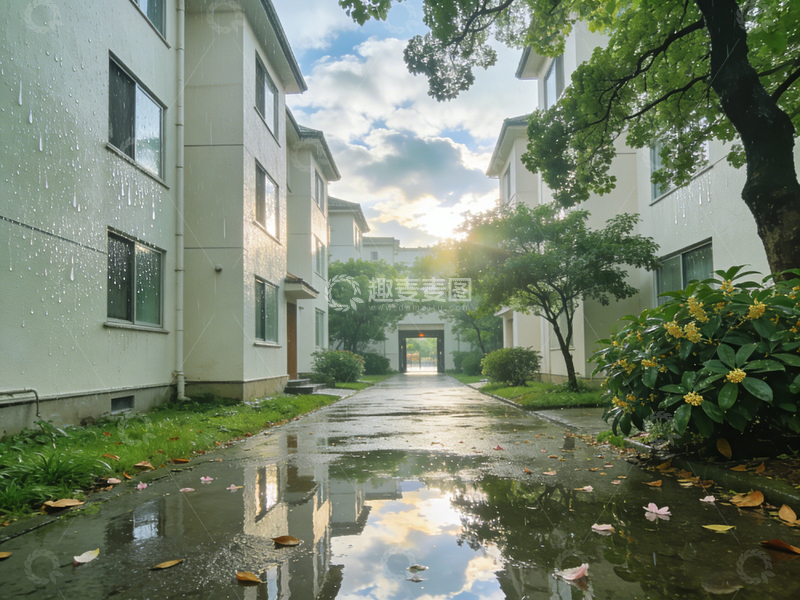 高清大图下载【趣麦麦图】雨后住宅街景