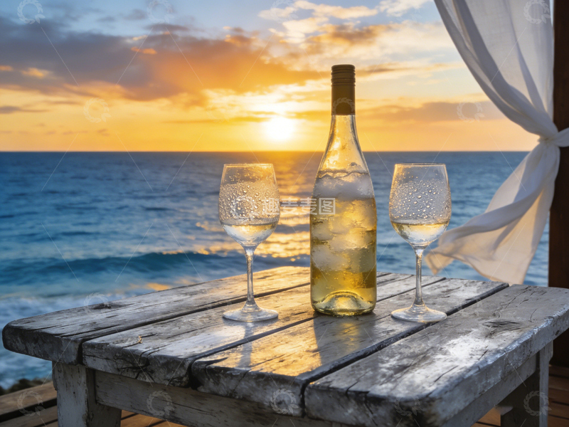 高清大图下载【趣麦麦图】海边日落美酒场景