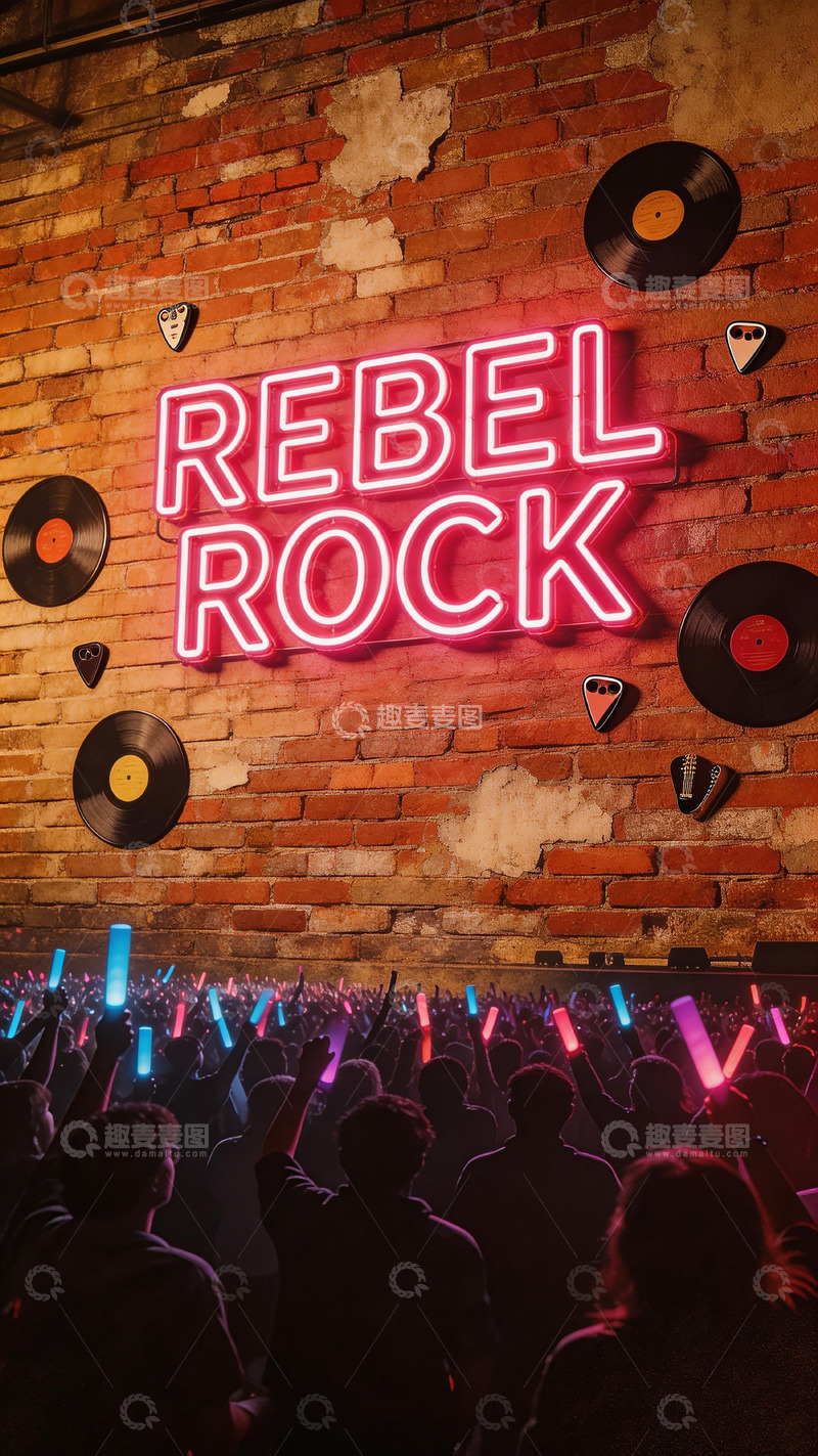 高清大图下载【趣麦麦图】霓虹灯摇滚音乐会现场
