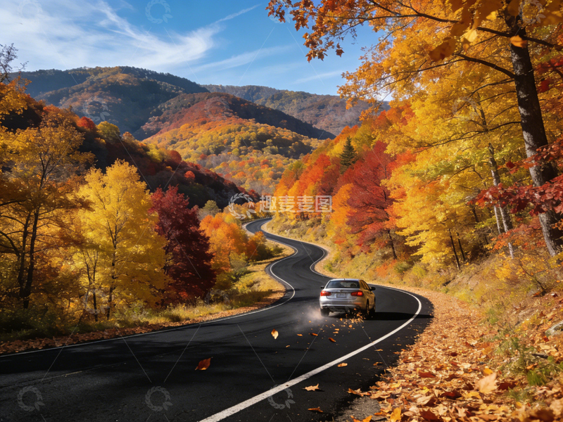 高清大图下载【趣麦麦图】秋季山路秋景风景摄影