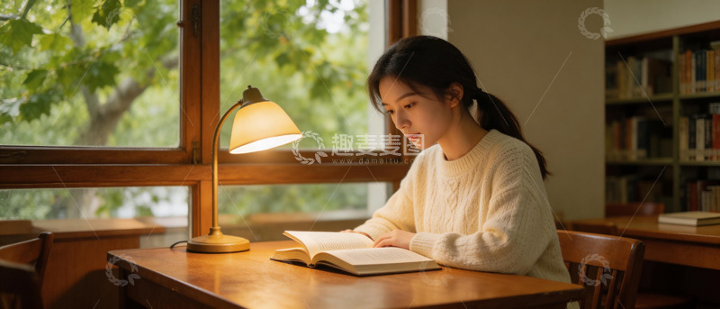高清大图下载【趣麦麦图】图书馆学习场景读书女孩摄影图