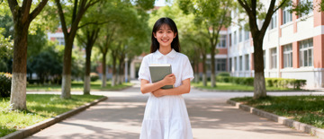 校园风光女学生手持书本