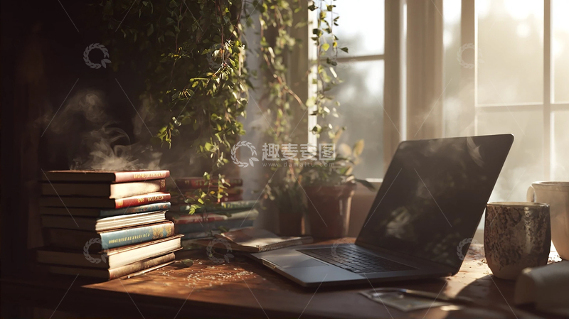 高清大图下载【趣麦麦图】书籍与光影交织的温馨角落