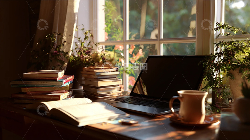 高清大图下载【趣麦麦图】书香与阳光的温馨角落
