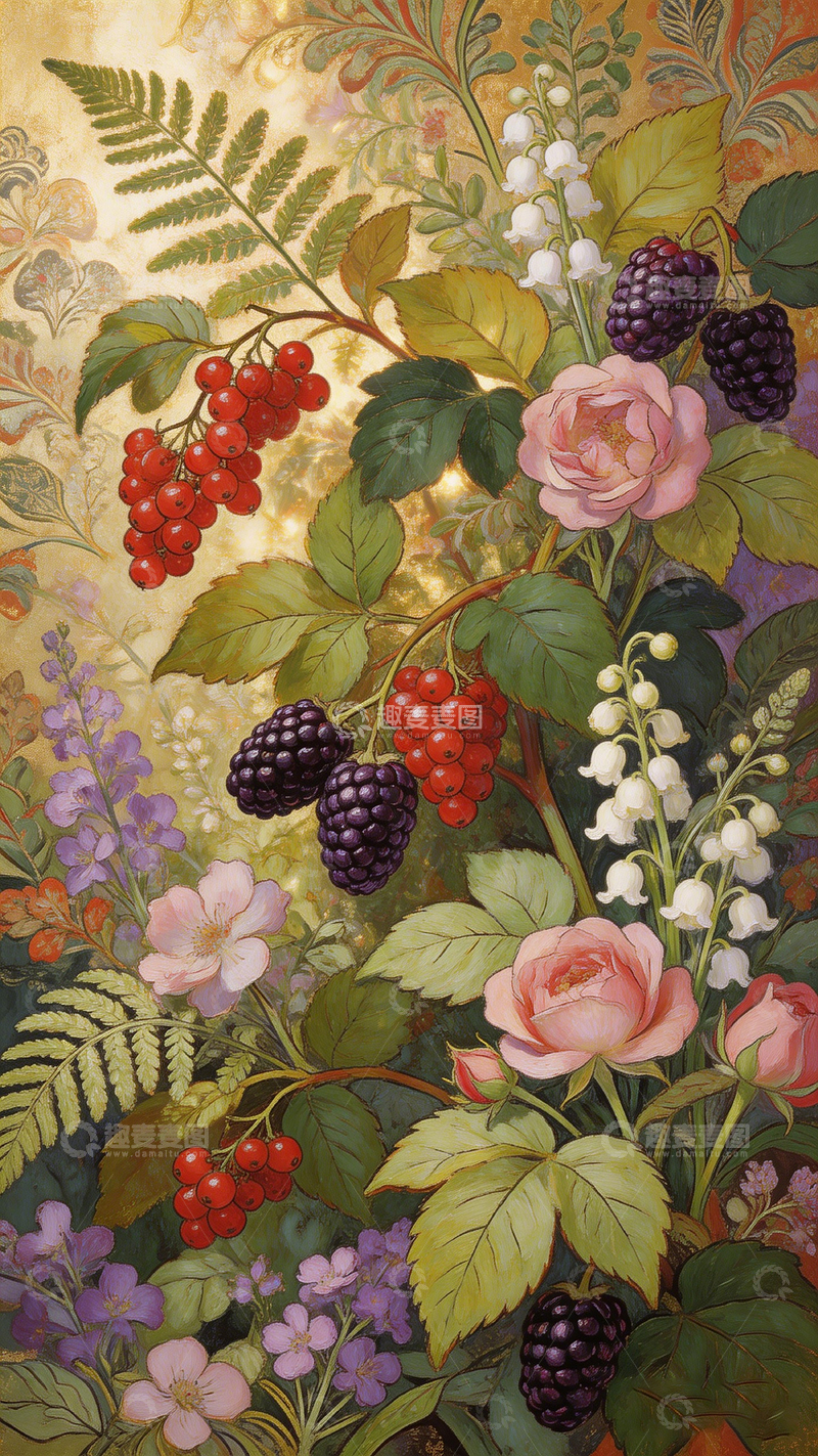 高清大图下载【趣麦麦图】古典风格花卉插画