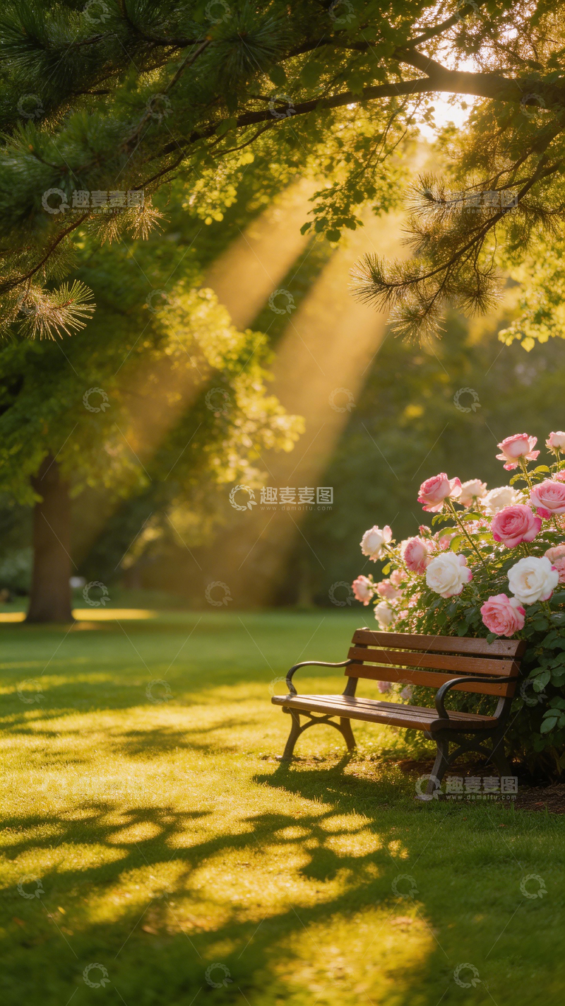 高清大图下载【趣麦麦图】阳光花园长椅美景