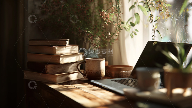 高清大图下载【趣麦麦图】温暖阳光下的静谧书桌