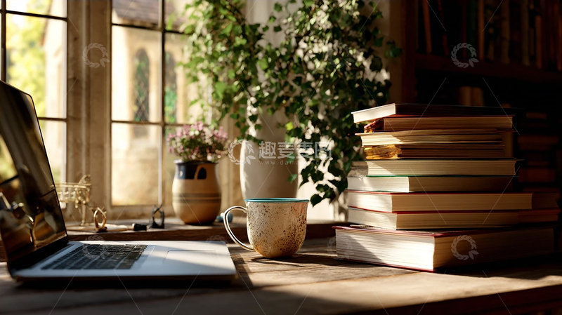 高清大图下载【趣麦麦图】阳光洒落书房的温馨瞬间