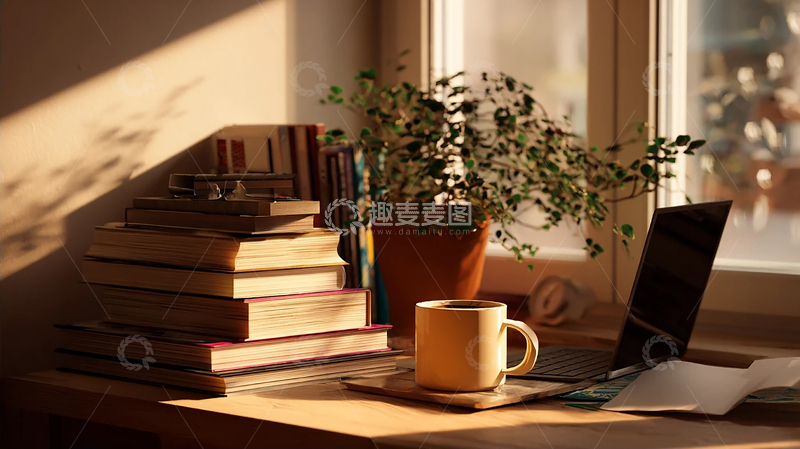 高清大图下载【趣麦麦图】午后阳光与书本的温柔交响