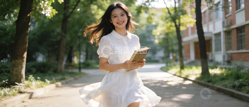 高清大图下载【趣麦麦图】校园青春白衣读书女生