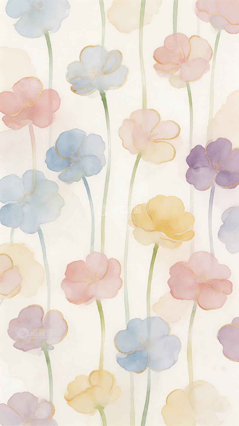 高清大图下载【趣麦麦图】水彩花朵清新壁纸设计素材