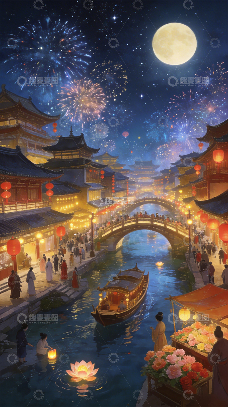 高清大图下载【趣麦麦图】古风元宵夜节庆插画