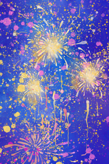 绚丽烟花节日庆典水彩画