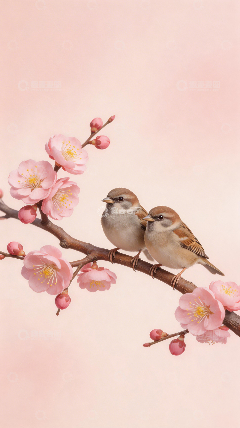 高清大图下载【趣麦麦图】花鸟图春天樱花与鸟儿